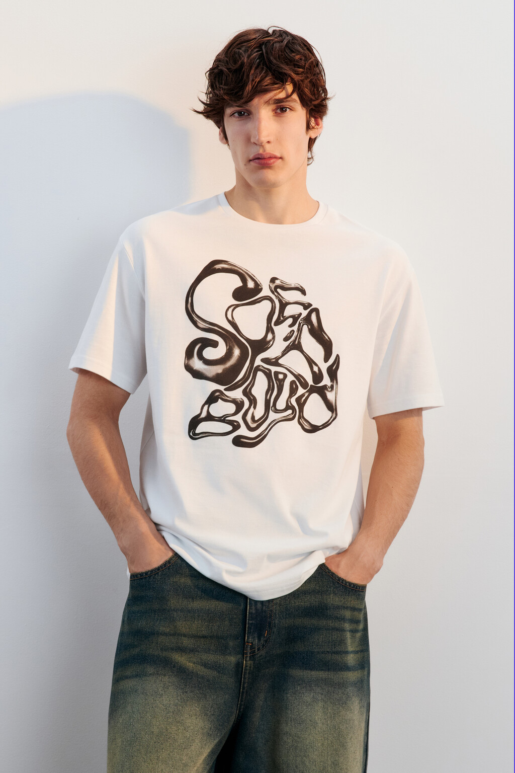 Футболка свободная с принтом - цвет белый - 3