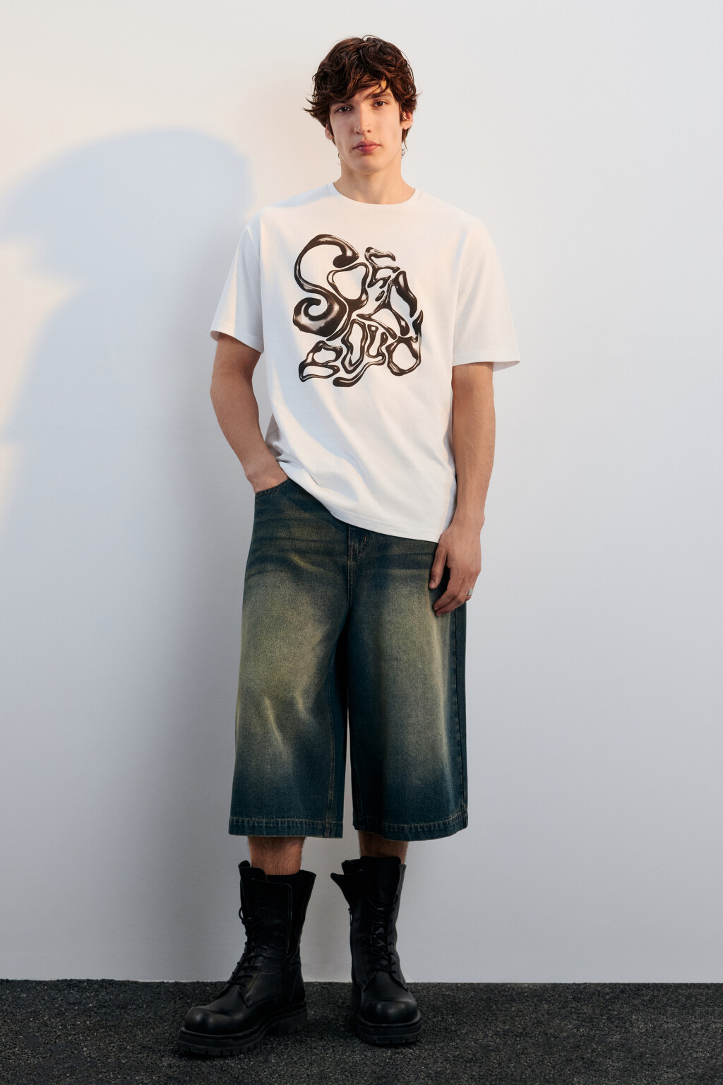 Футболка свободная с принтом - цвет белый - 5