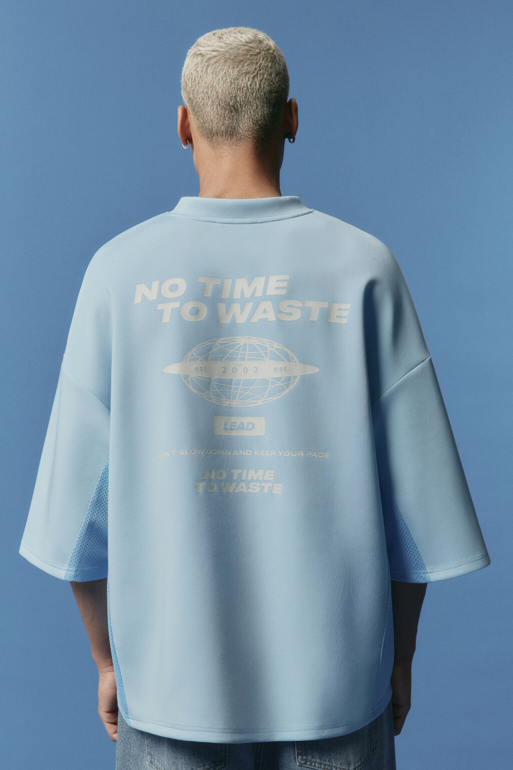 Футболка-джерси oversize с надписью - цвет синий - 2