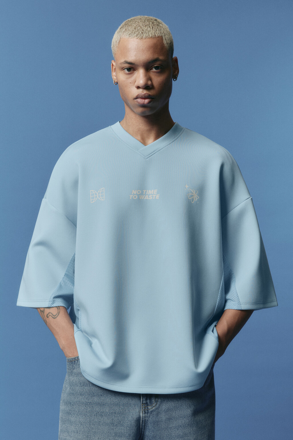 Футболка-джерси oversize с надписью - цвет синий - 3