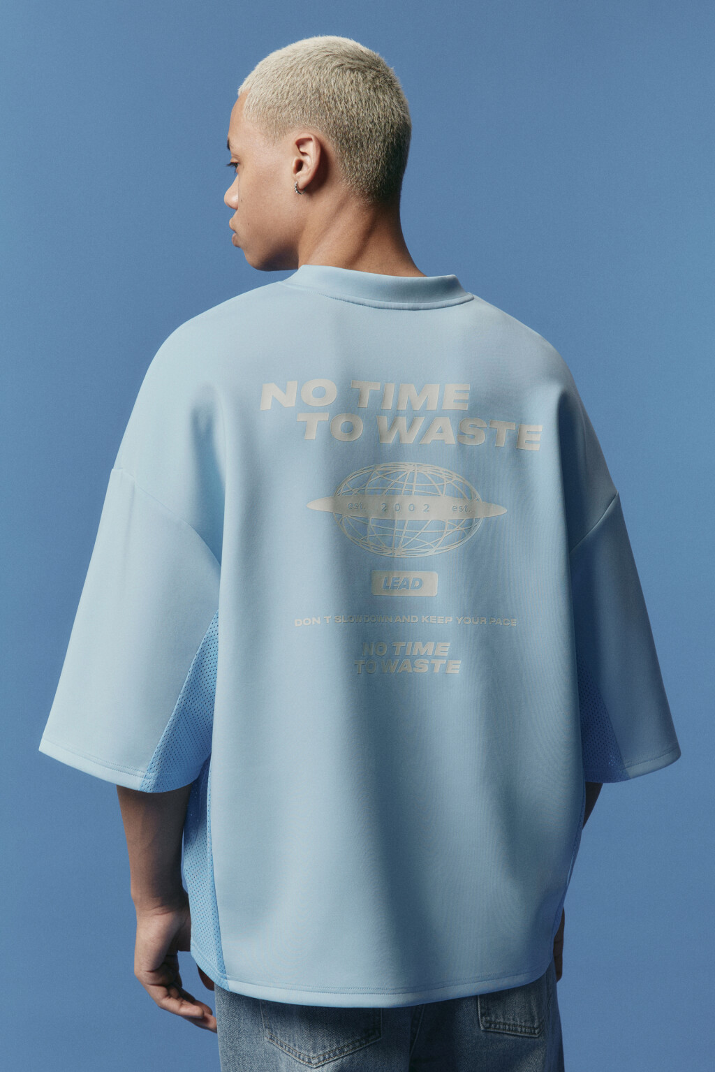 Футболка-джерси oversize с надписью - цвет синий - 4