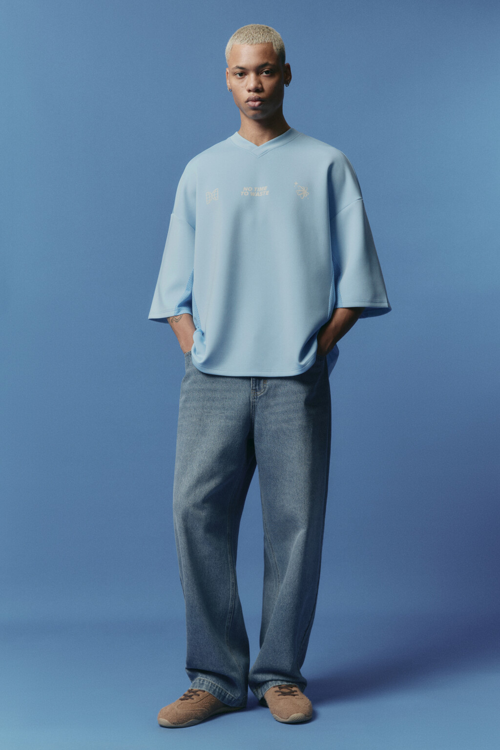 Футболка-джерси oversize с надписью - цвет синий - 5