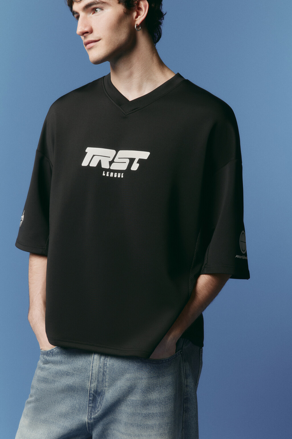 Футболка-джерси oversize с надписью - цвет черный - 2