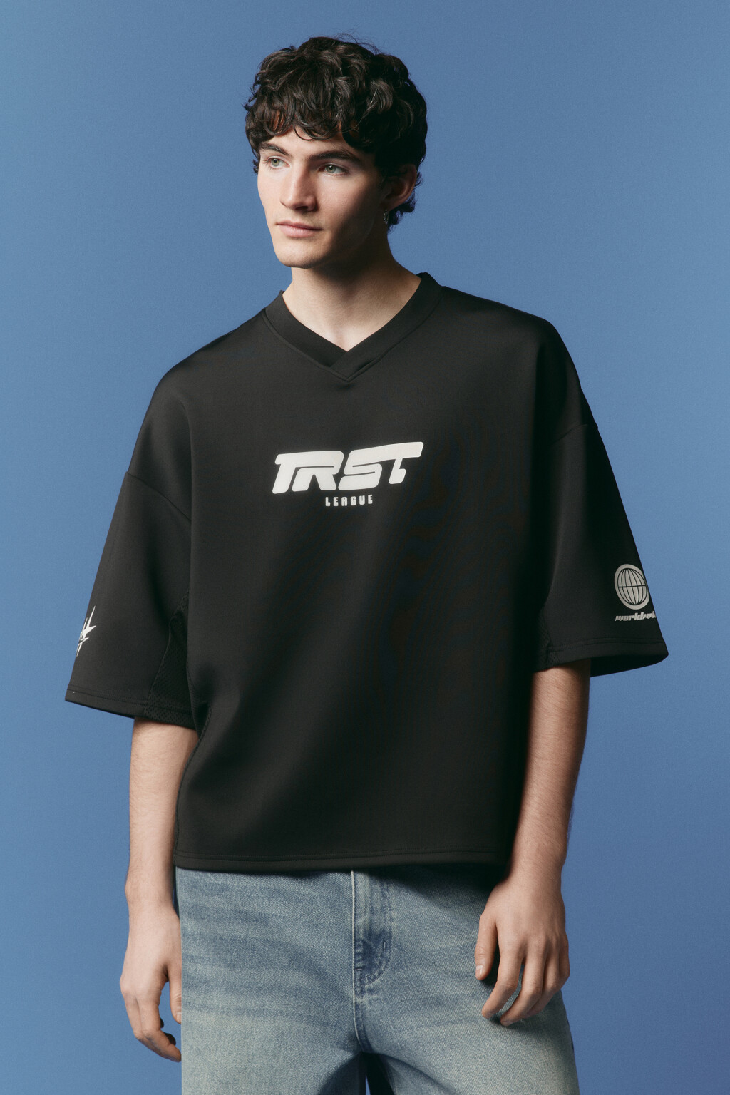 Футболка-джерси oversize с надписью - цвет черный - 3