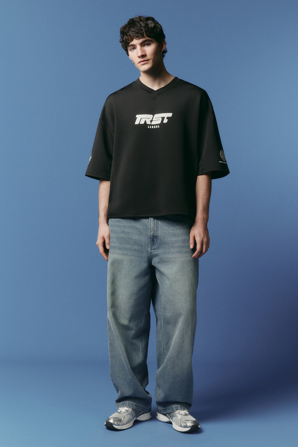 Футболка-джерси oversize с надписью - цвет черный - 5