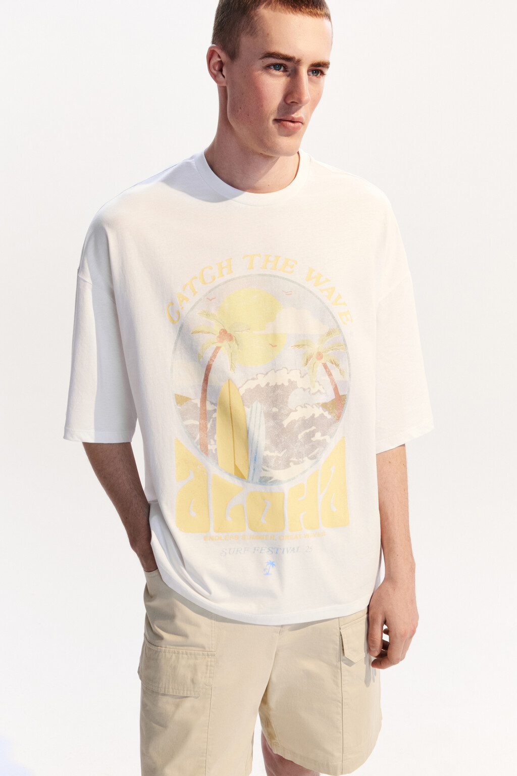 Футболка хлопковая с принтом - цвет белый - 1