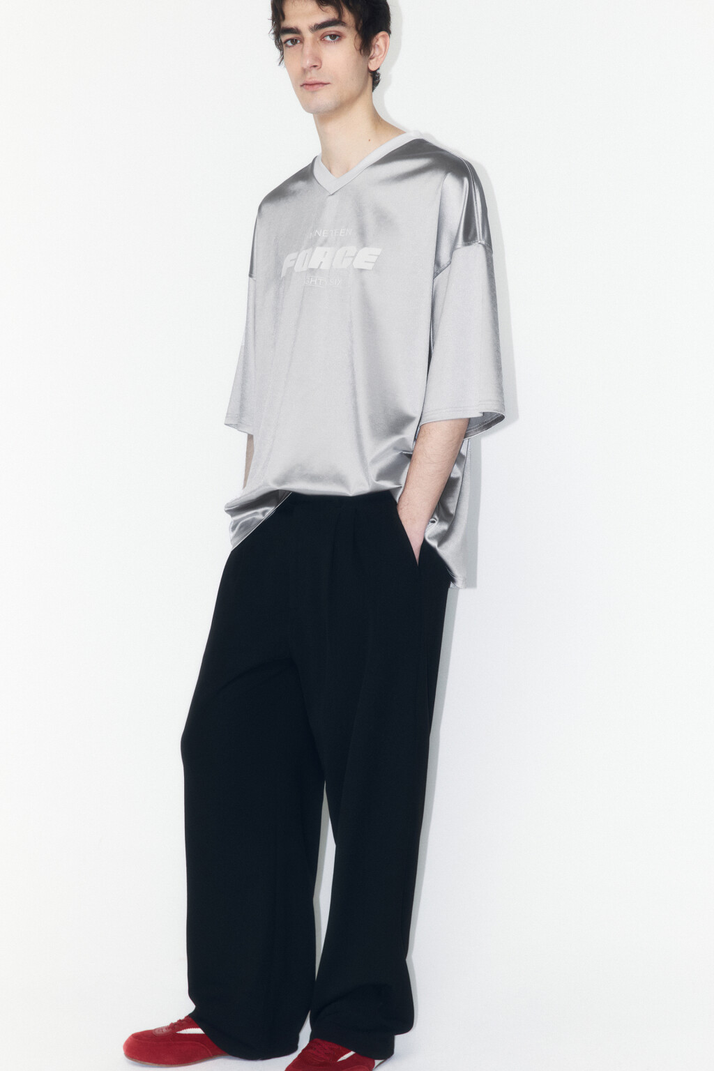 Футболка-джерси oversize с надписью - цвет серый - 3