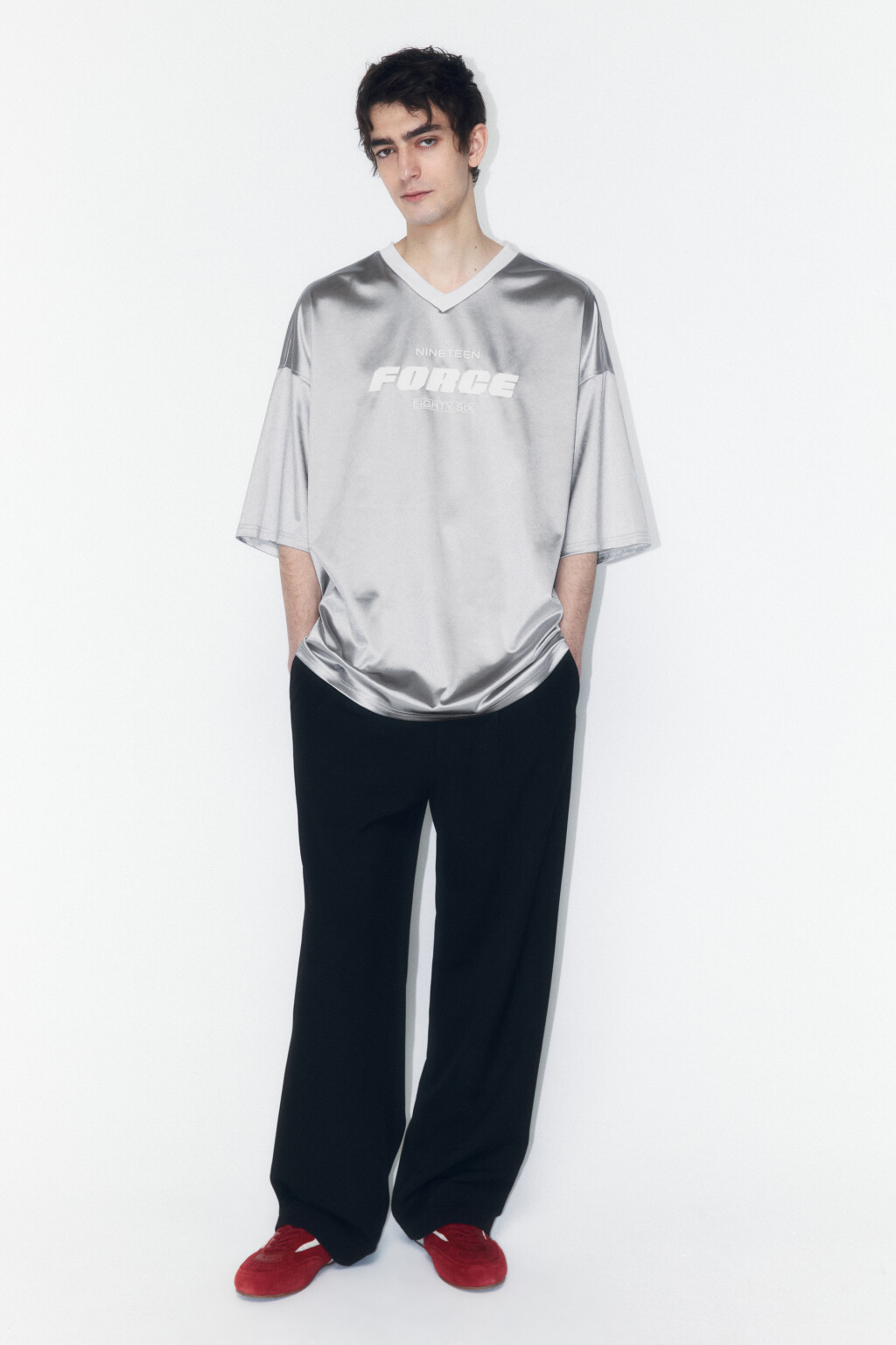 Футболка-джерси oversize с надписью - цвет серый - 4