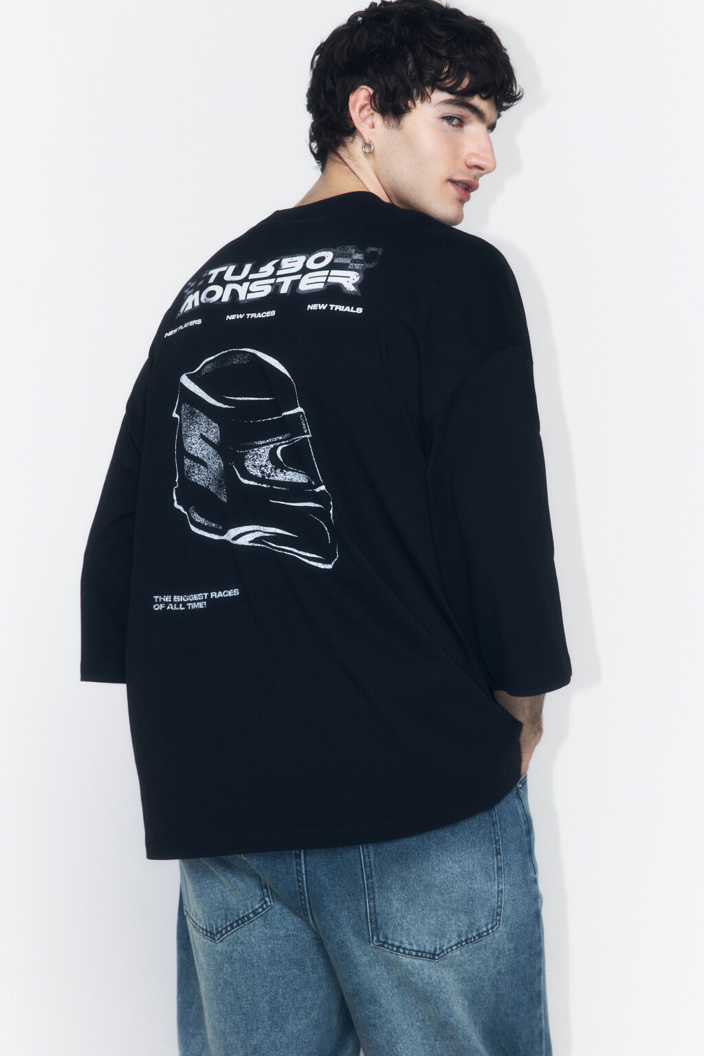 Футболка oversize хлопковая с принтом - цвет черный - 1