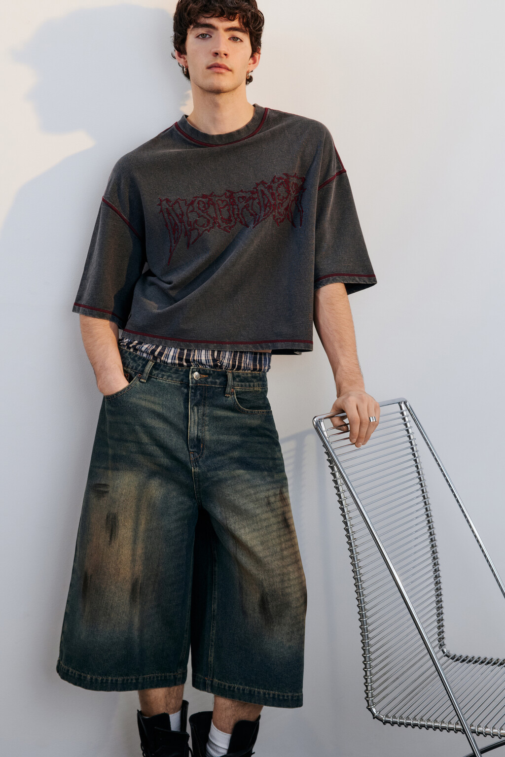 Футболка с вареным эффектом и надписью - цвет серый - 1