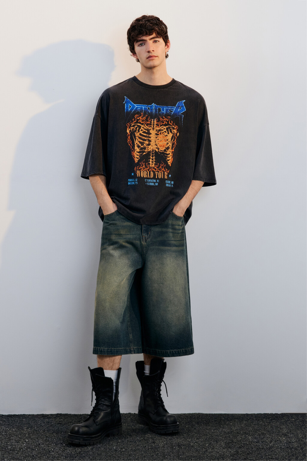 Футболка oversize вареная с принтом - цвет черный - 5