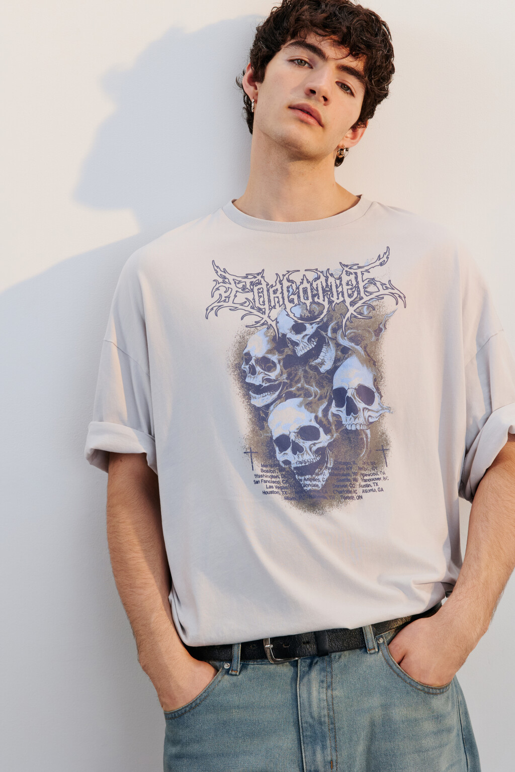 Футболка oversize вареная с принтом - цвет белый - 1