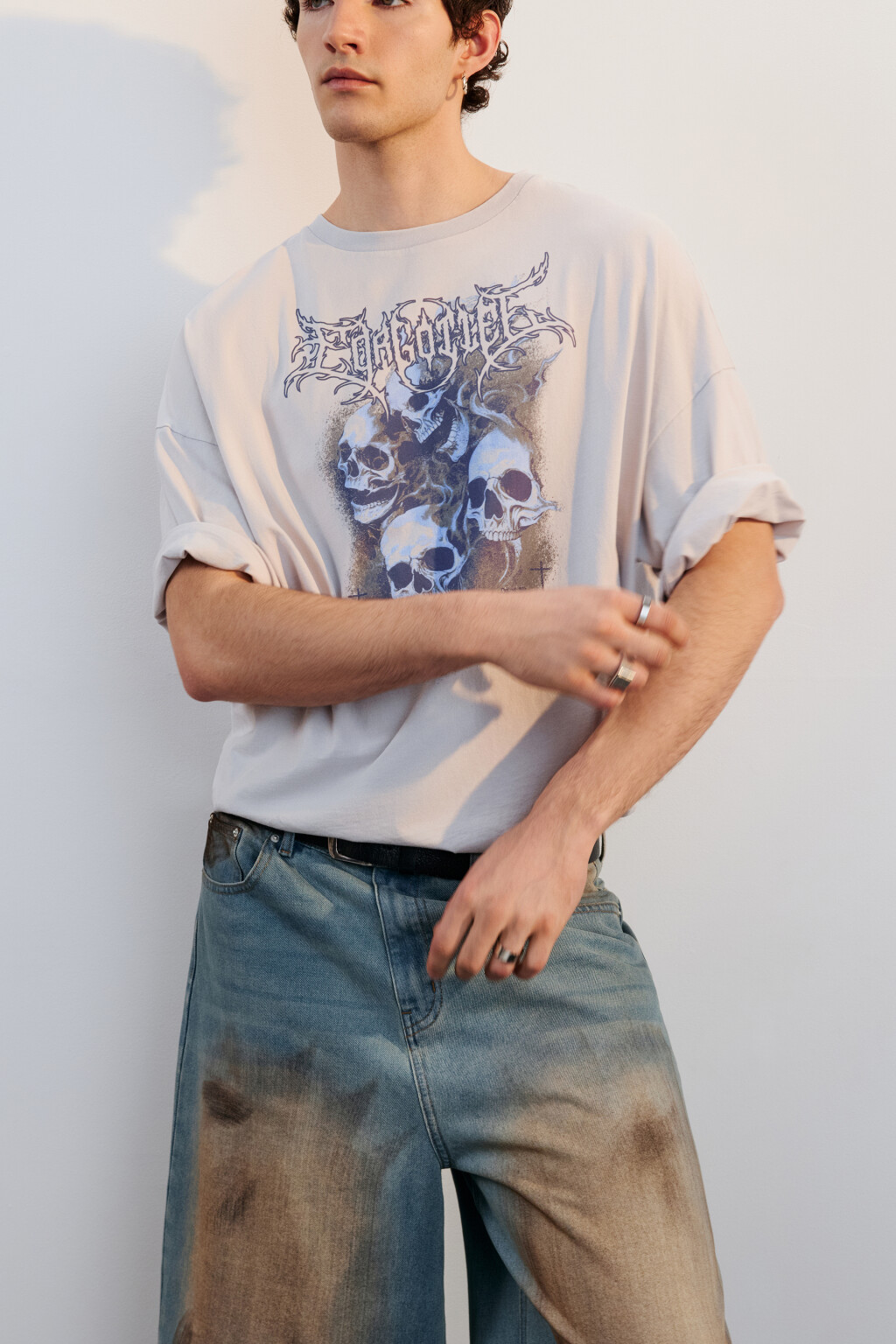 Футболка oversize вареная с принтом - цвет белый - 2