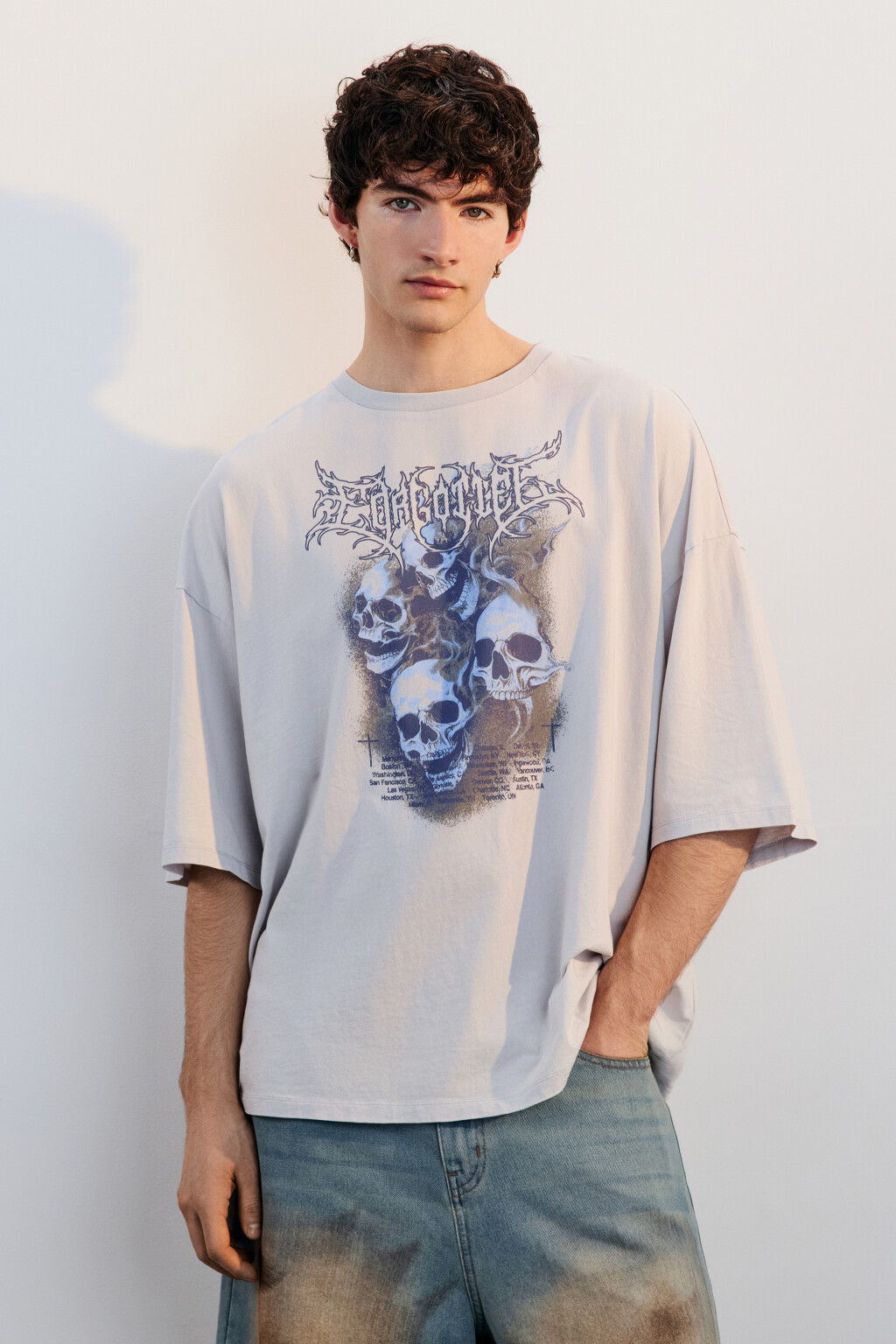 Футболка oversize вареная с принтом - цвет белый - 3