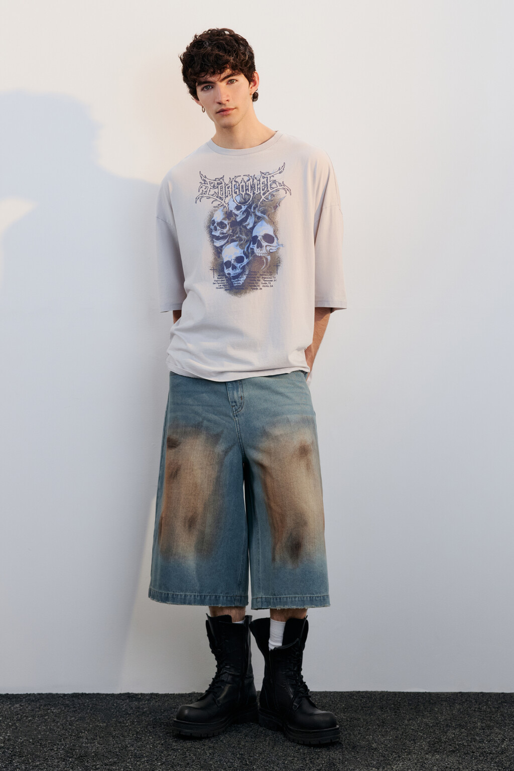 Футболка oversize вареная с принтом - цвет белый - 5