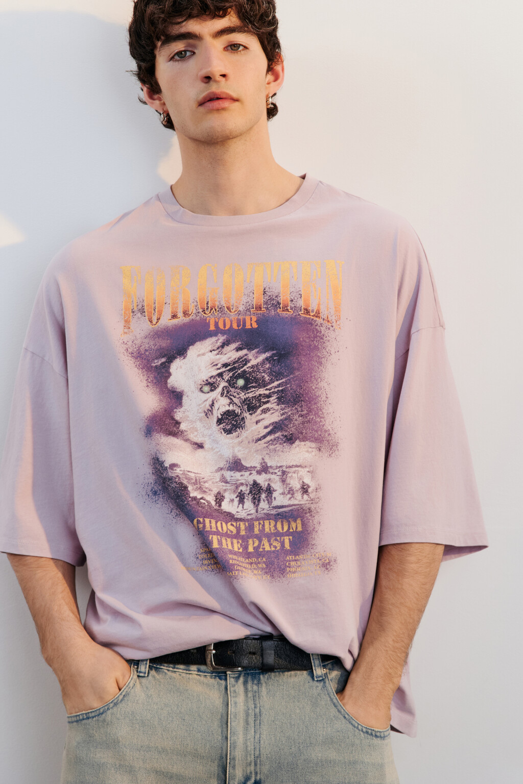 Футболка oversize вареная с принтом - цвет розовый - 1