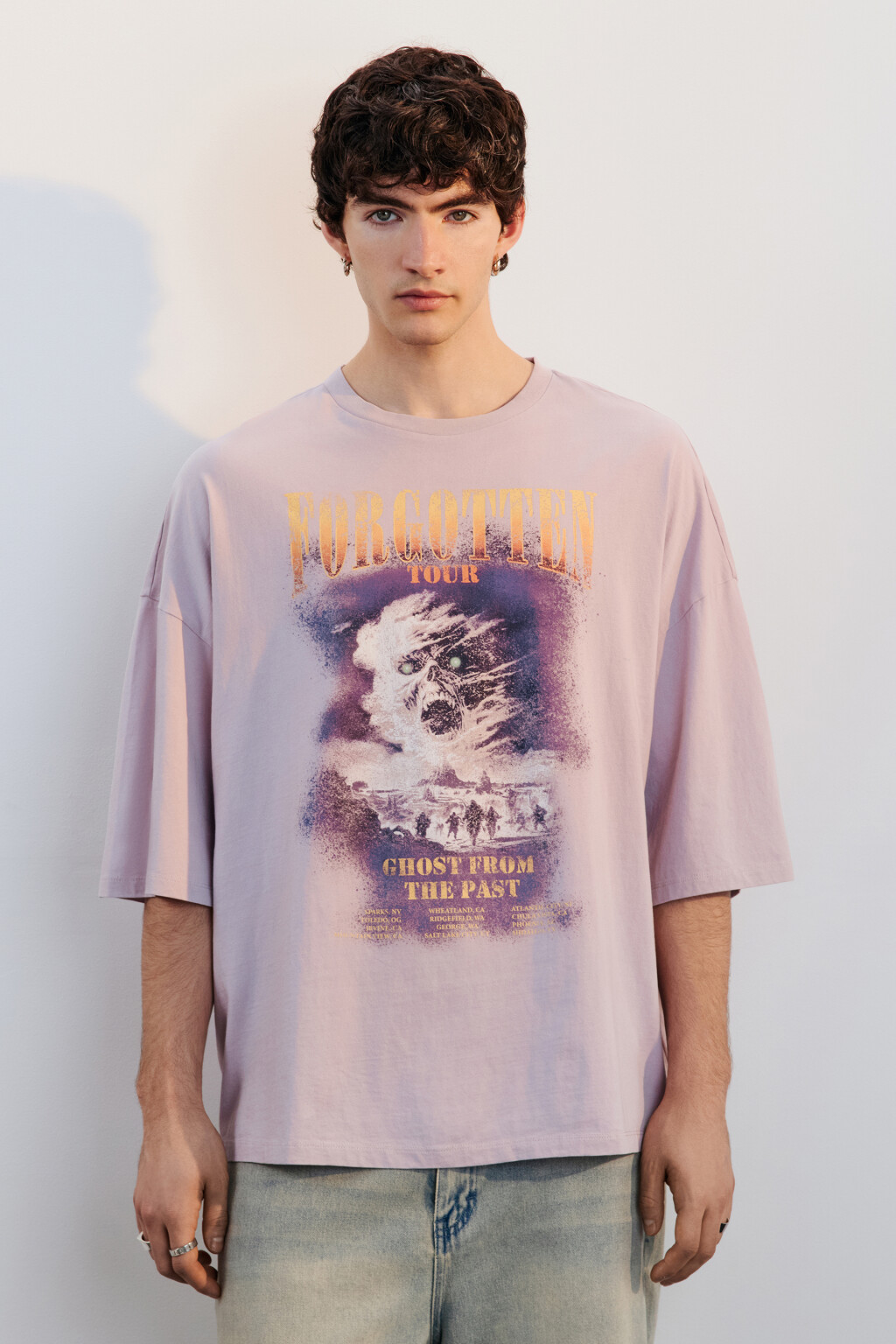 Футболка oversize вареная с принтом - цвет розовый - 2