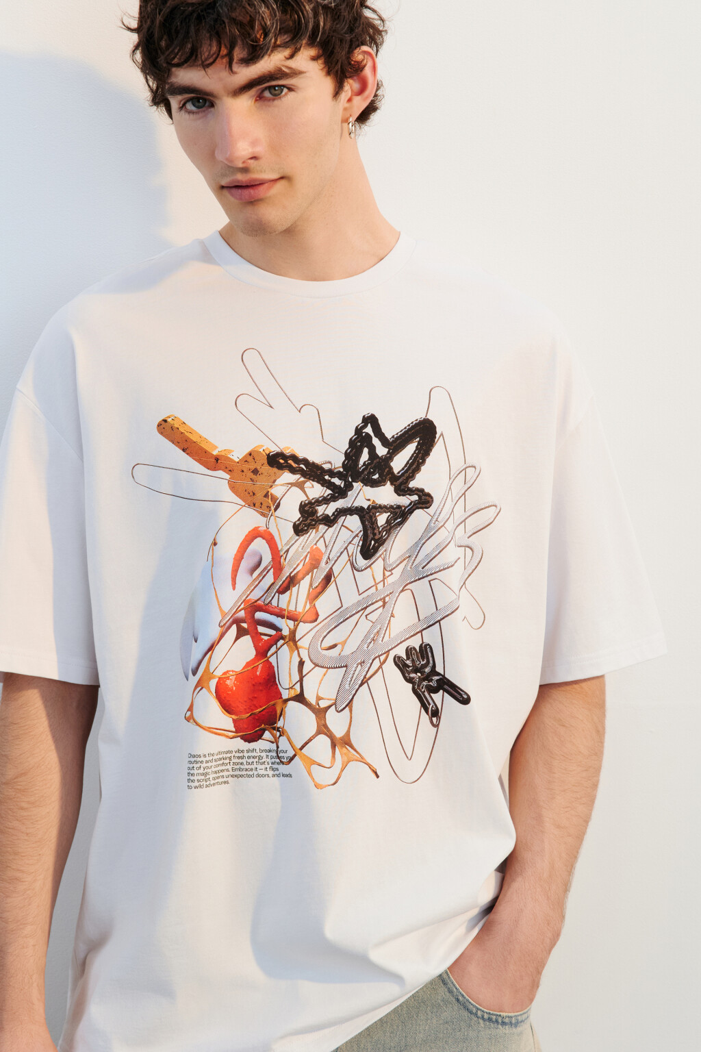 Футболка хлопковая с принтом - цвет белый - 2