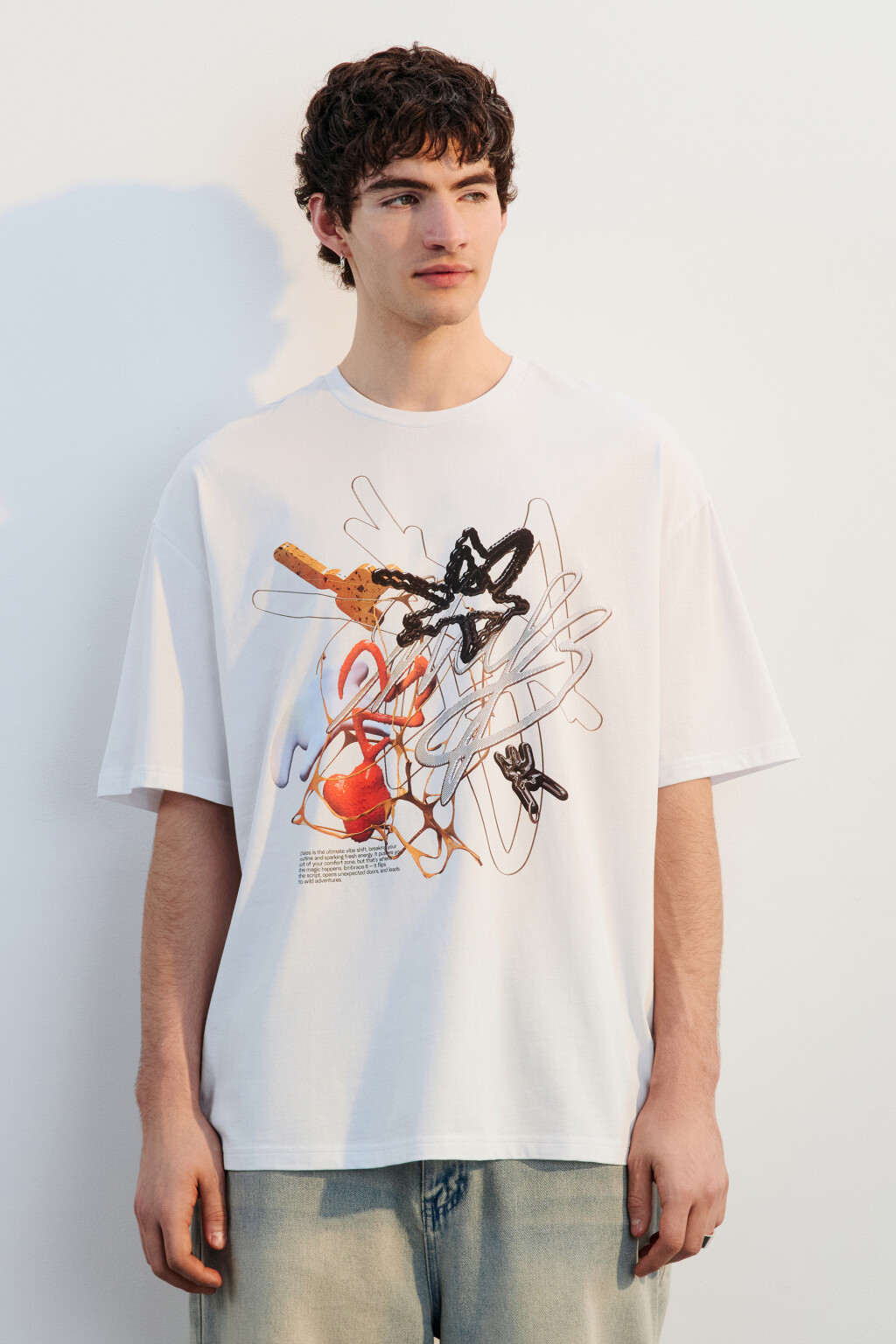 Футболка хлопковая с принтом - цвет белый - 3