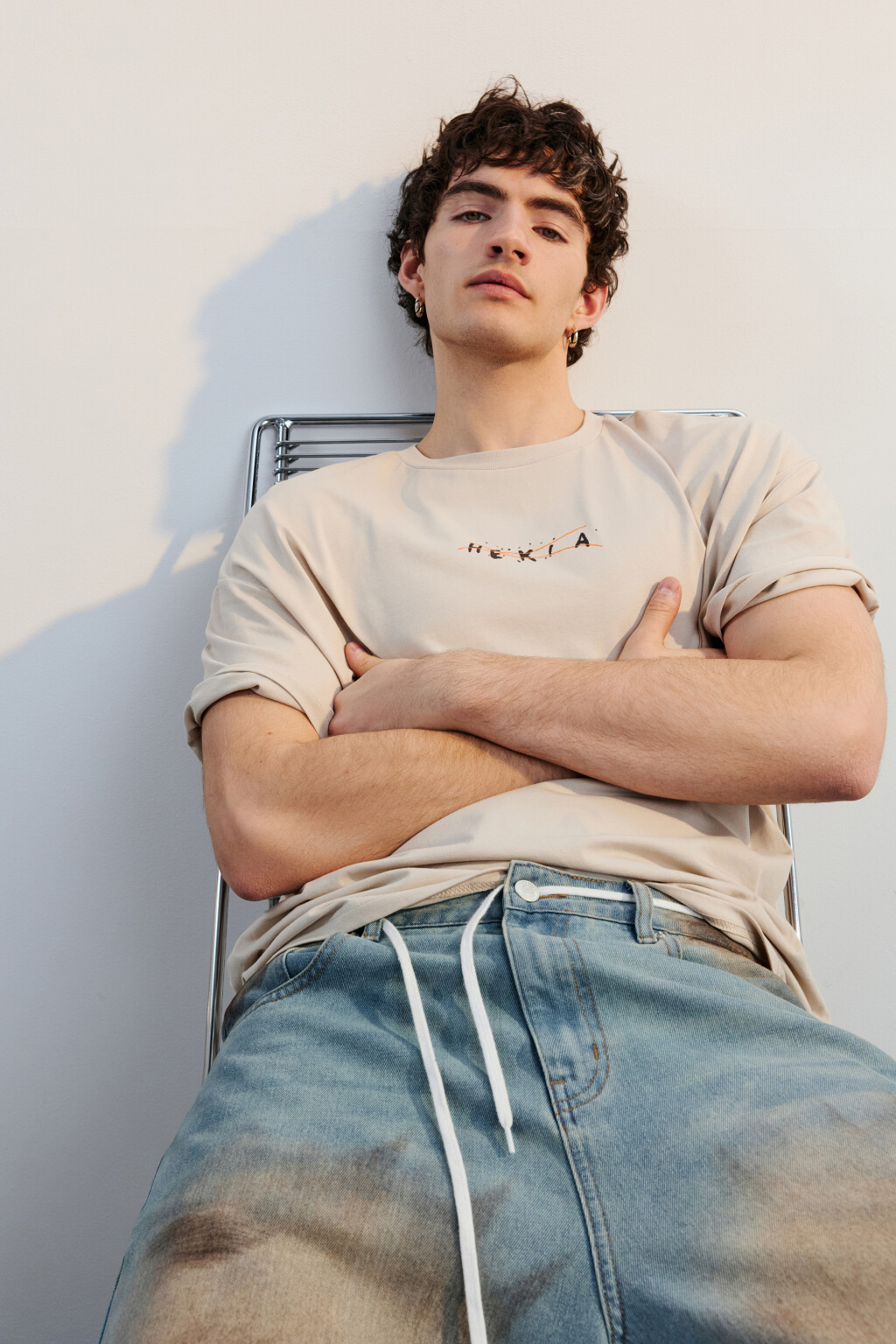 Футболка хлопковая с принтом - цвет бежевый - 3