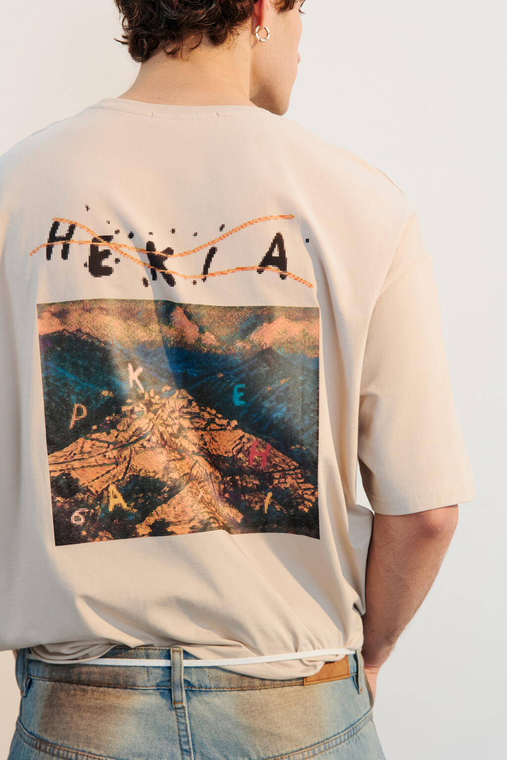 Футболка хлопковая с принтом - цвет бежевый - 1