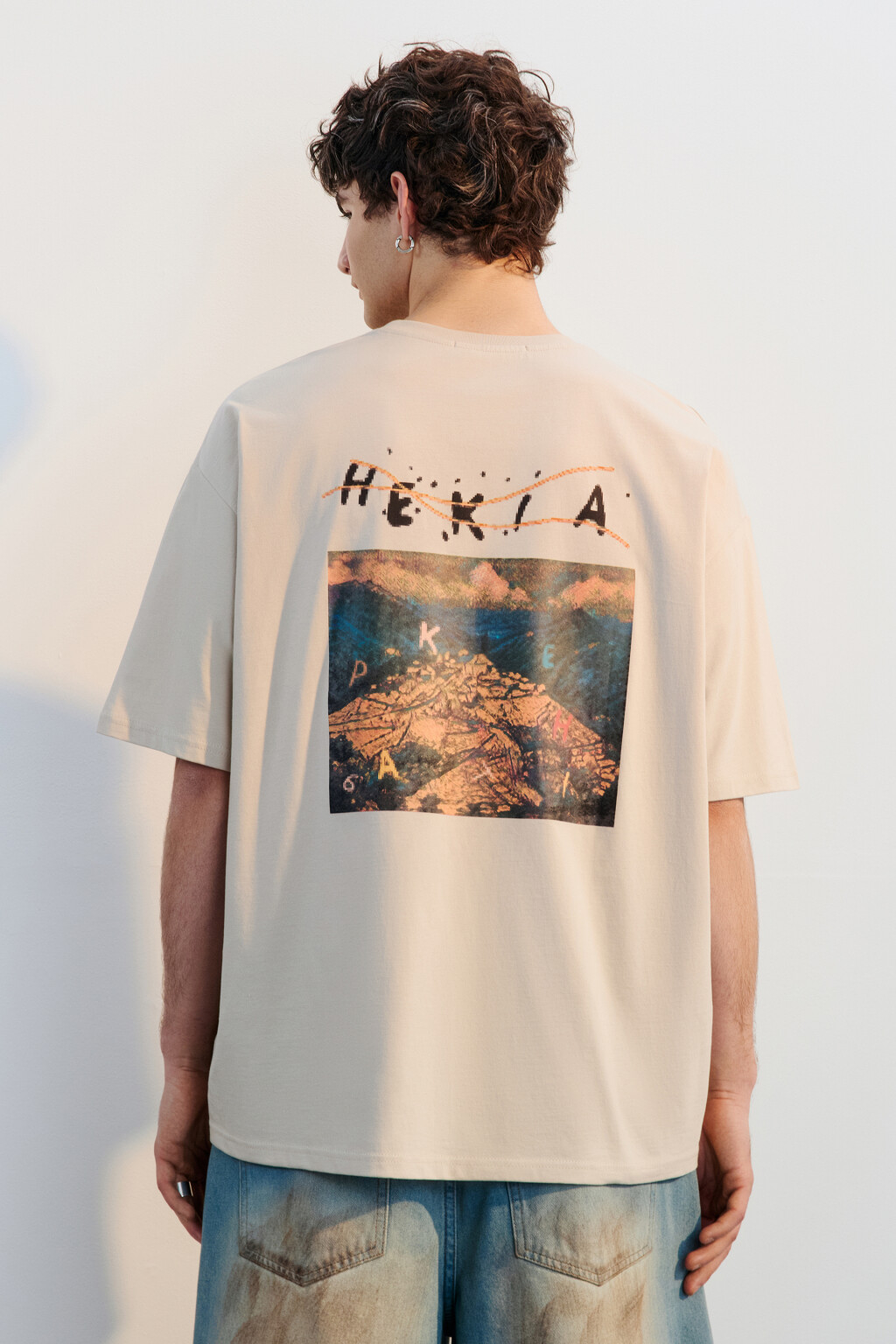 Футболка хлопковая с принтом - цвет бежевый - 5