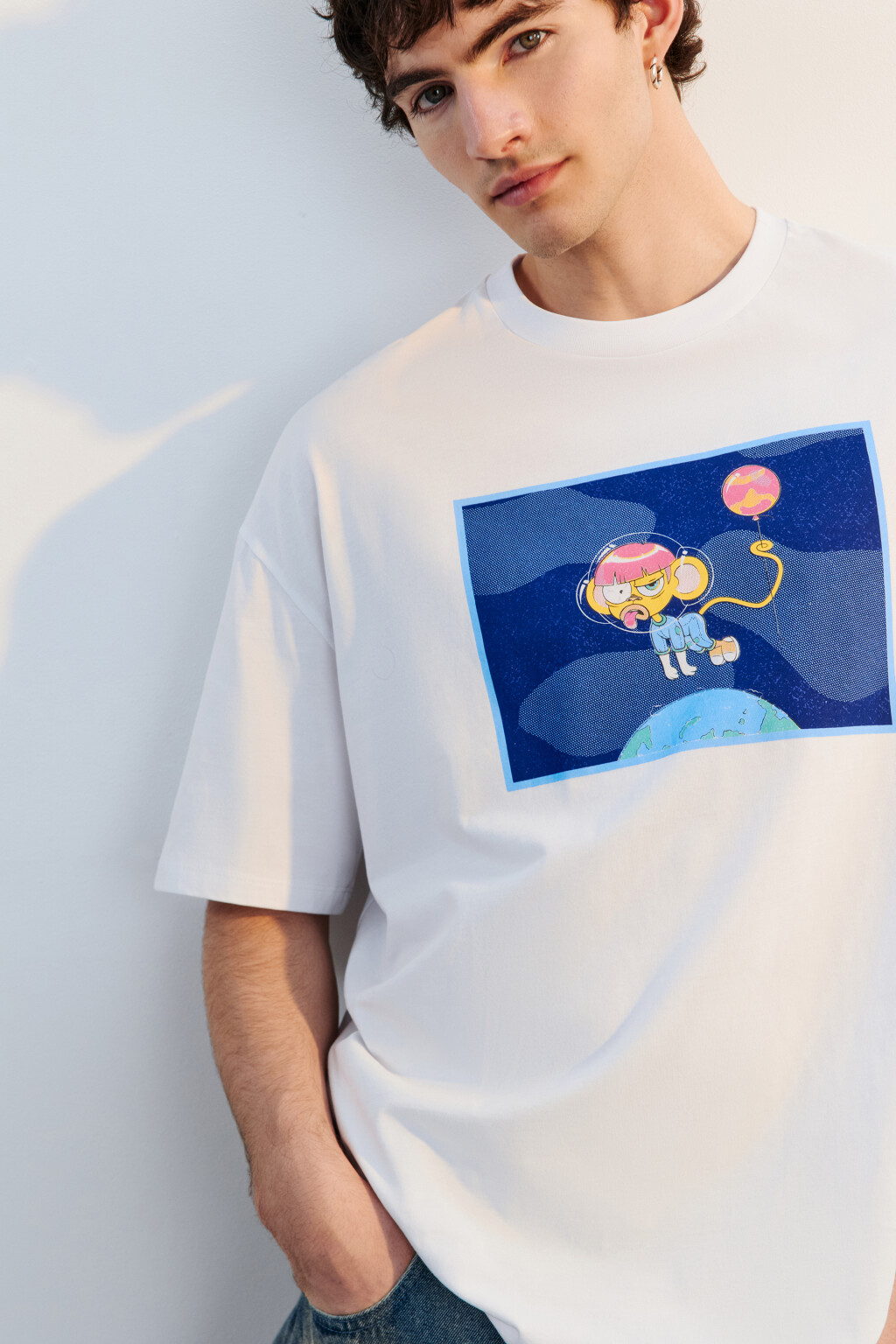 Футболка хлопковая с принтом - цвет белый - 1