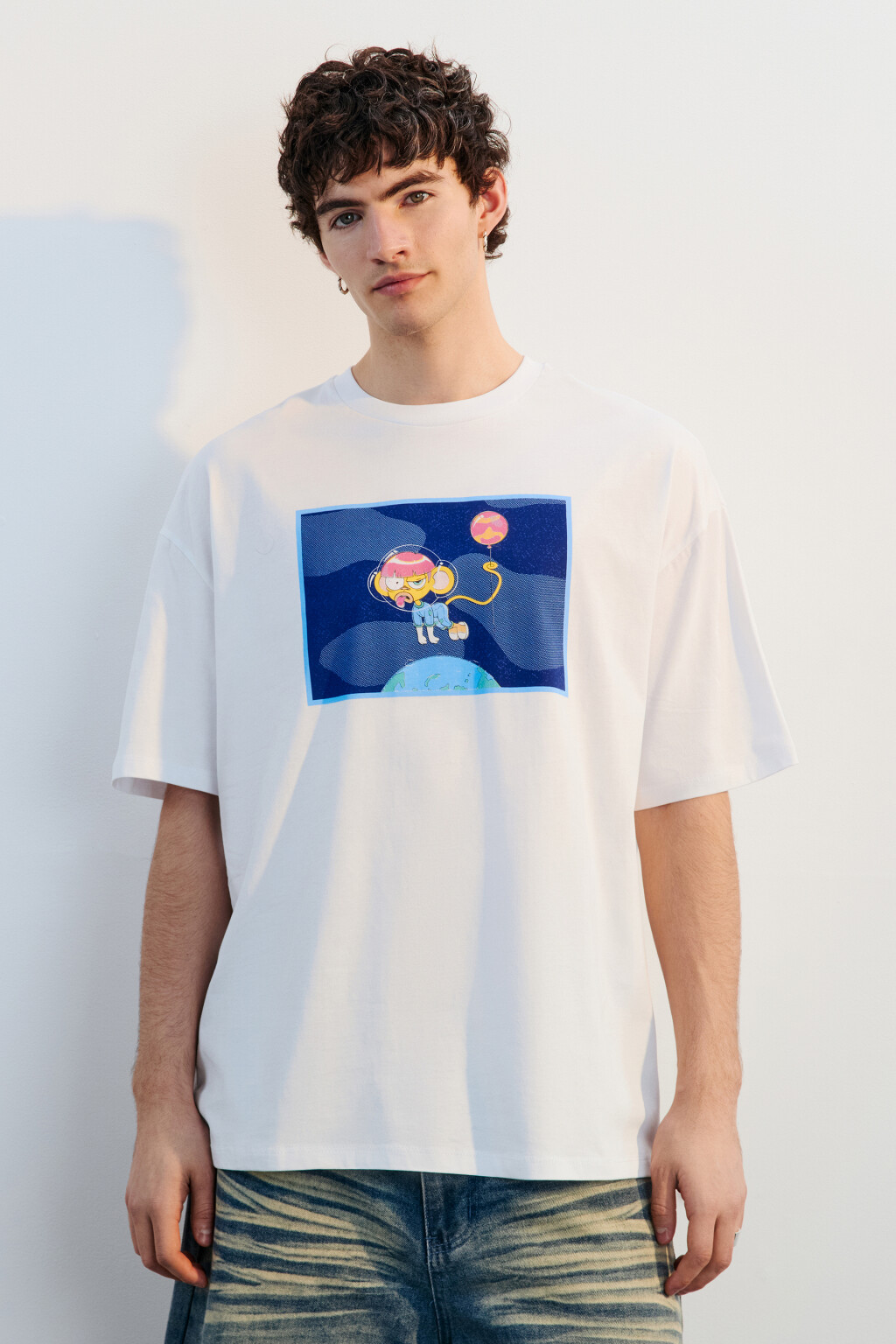 Футболка хлопковая с принтом - цвет белый - 2