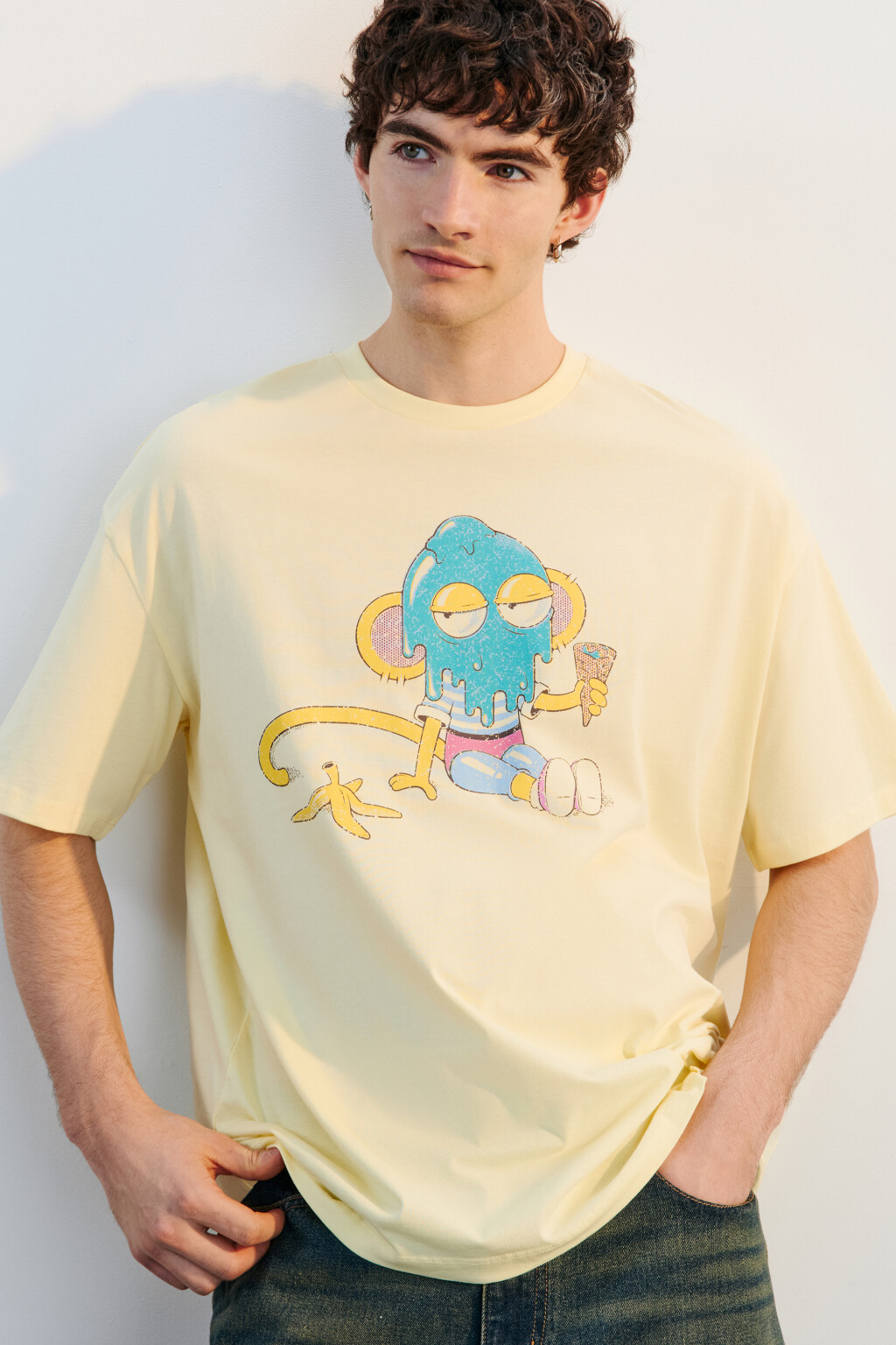 Футболка хлопковая с принтом - цвет желтый - 1