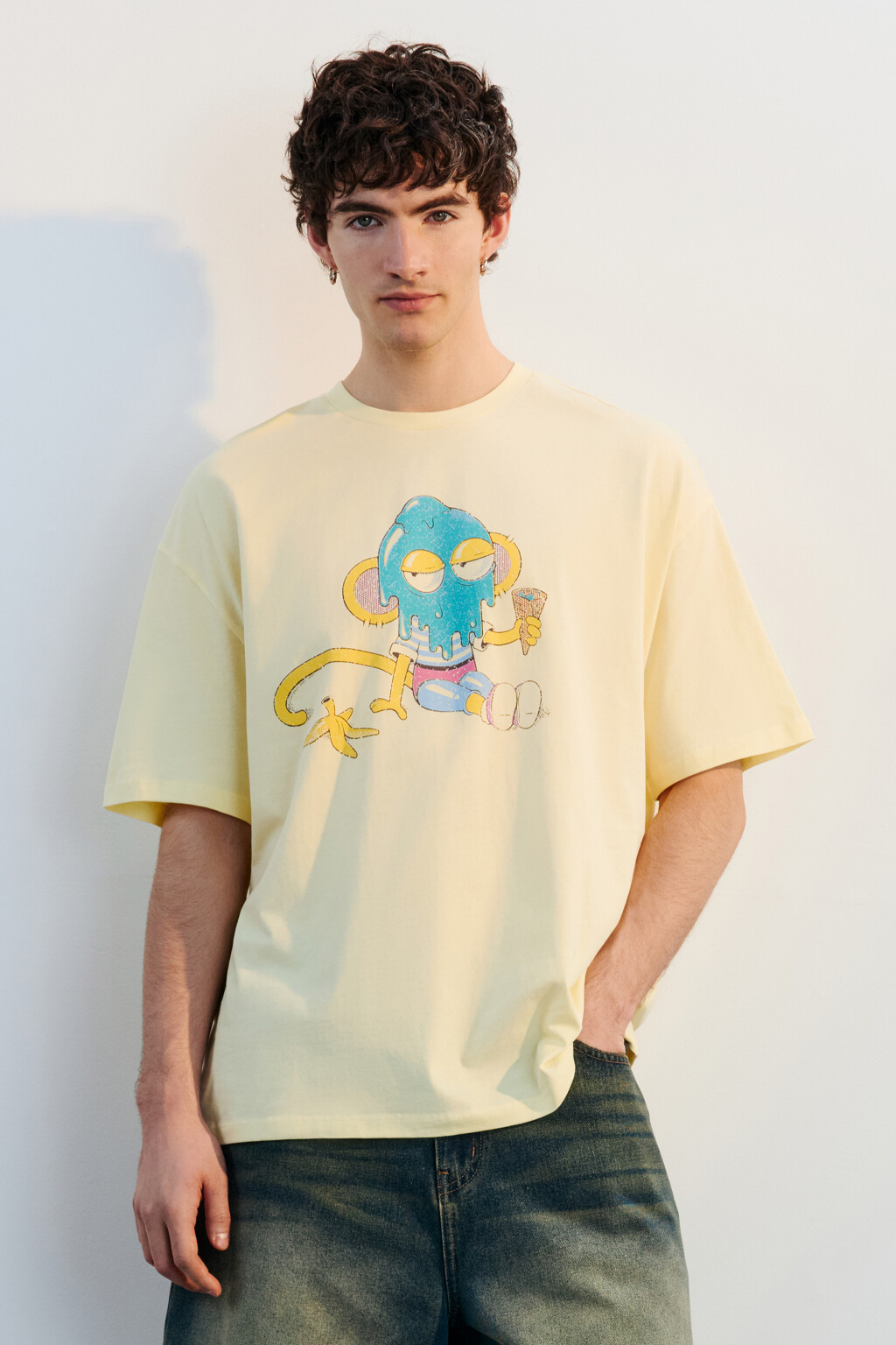 Футболка хлопковая с принтом - цвет желтый - 2
