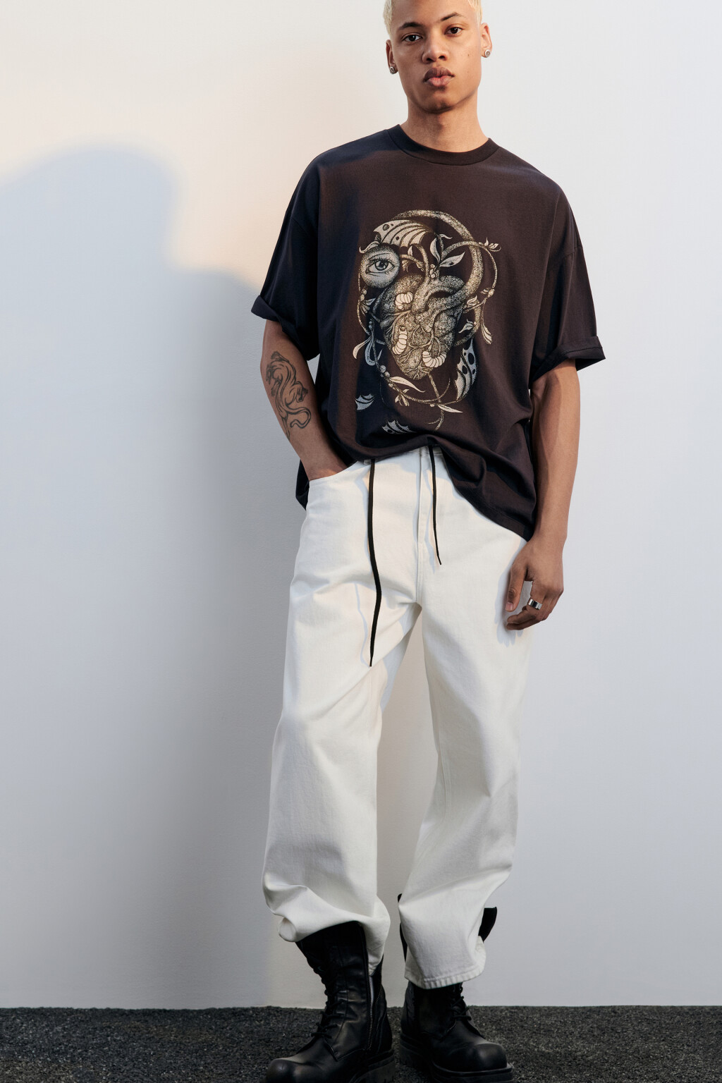 Футболка хлопковая с принтом - цвет серый - 1