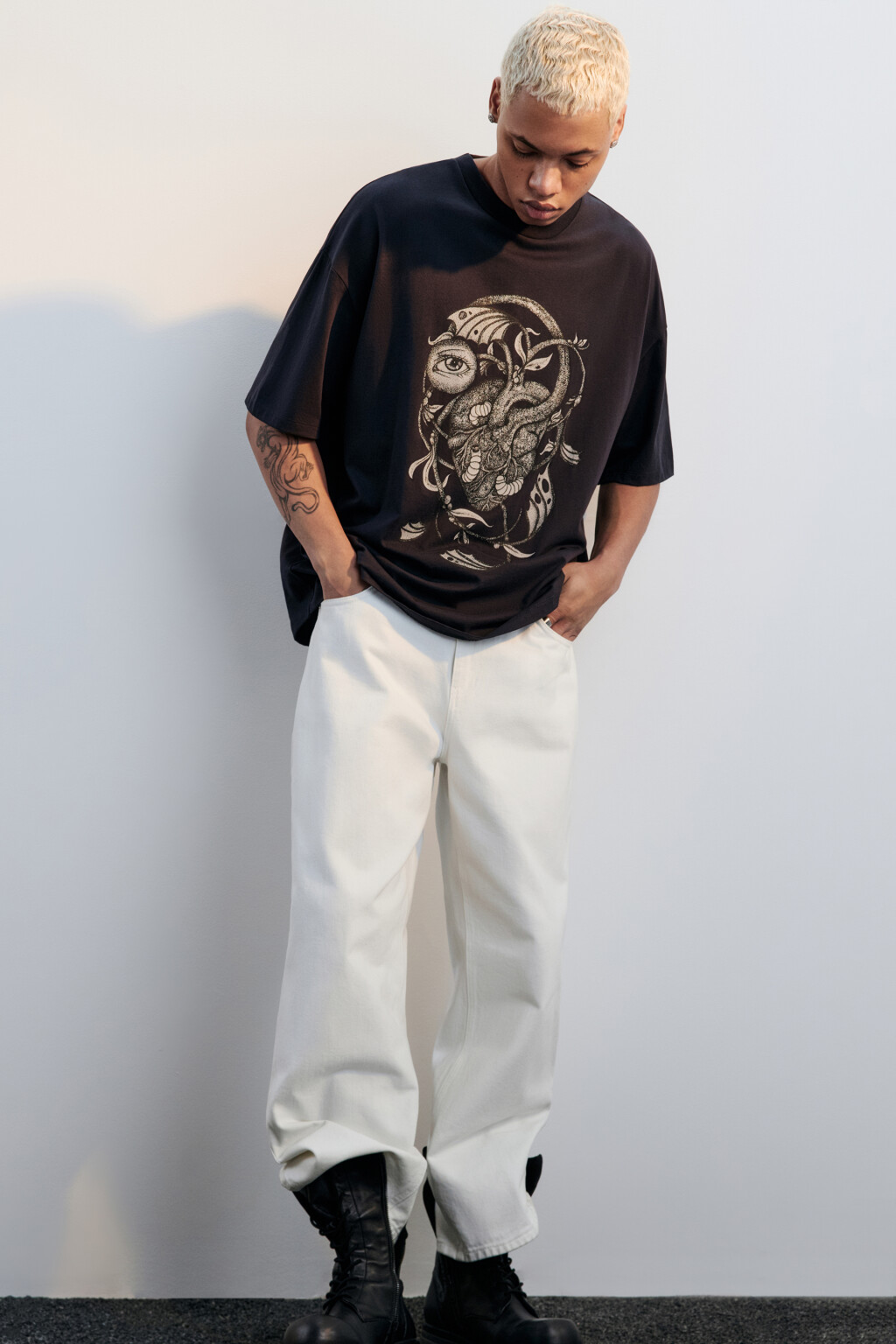 Футболка хлопковая с принтом - цвет серый - 2