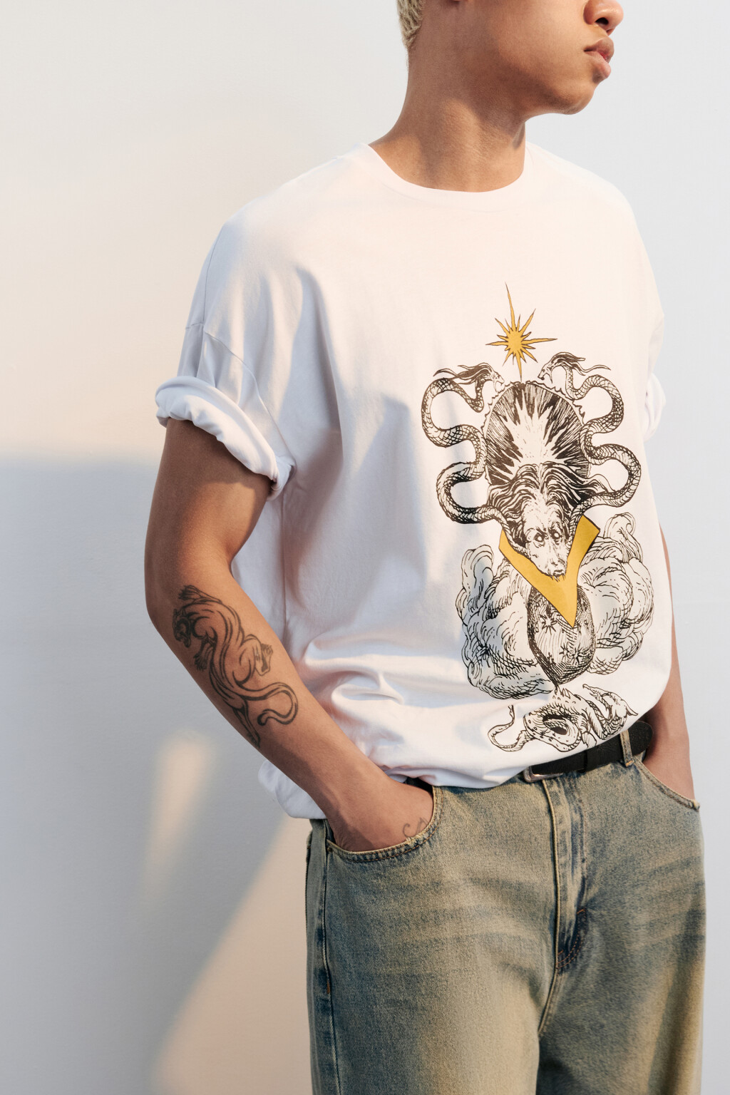 Футболка хлопковая с принтом - цвет белый - 1