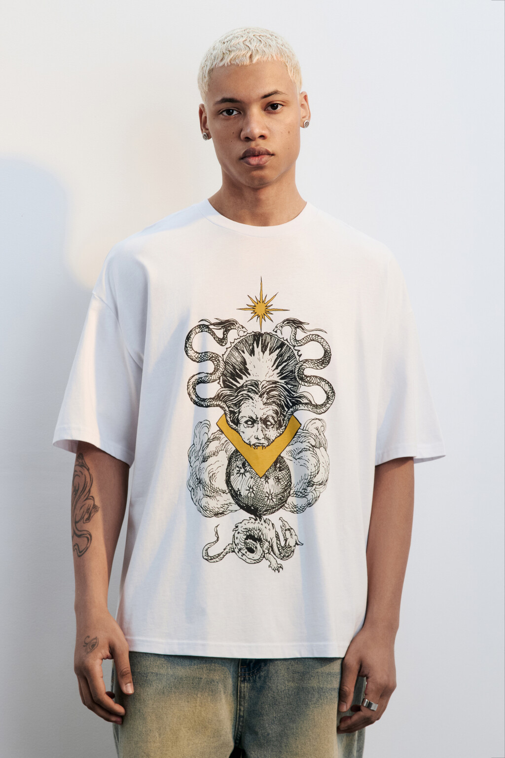 Футболка хлопковая с принтом - цвет белый - 3