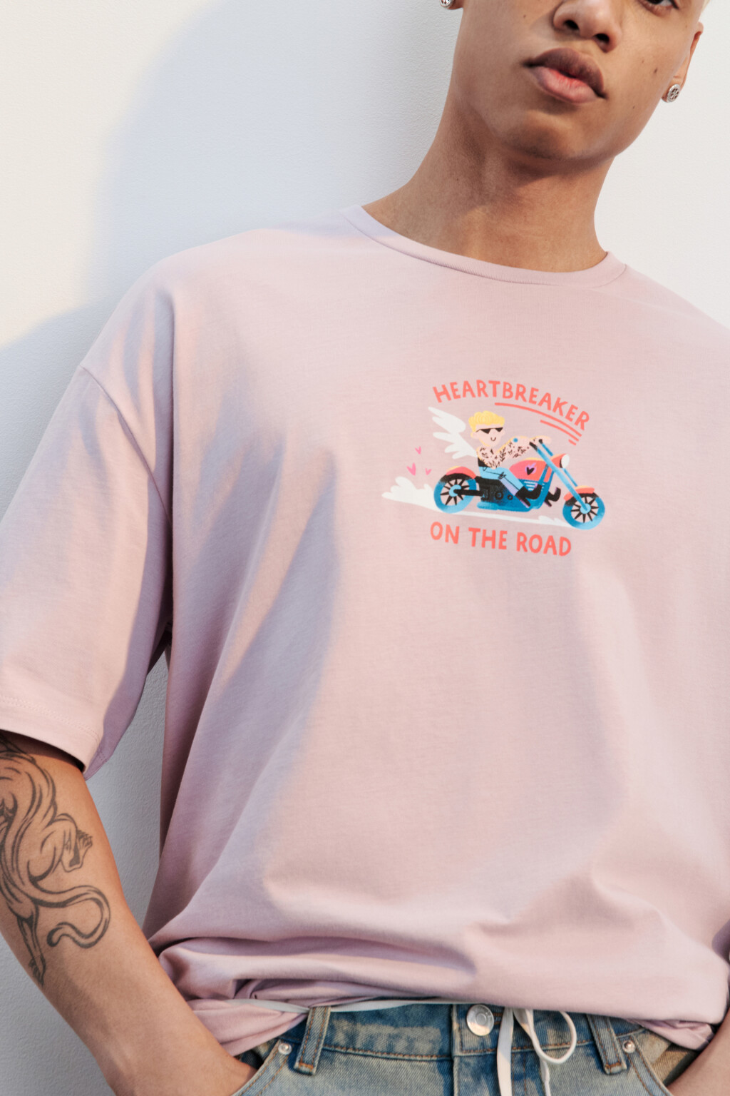 Футболка oversize с принтом - цвет розовый - 1