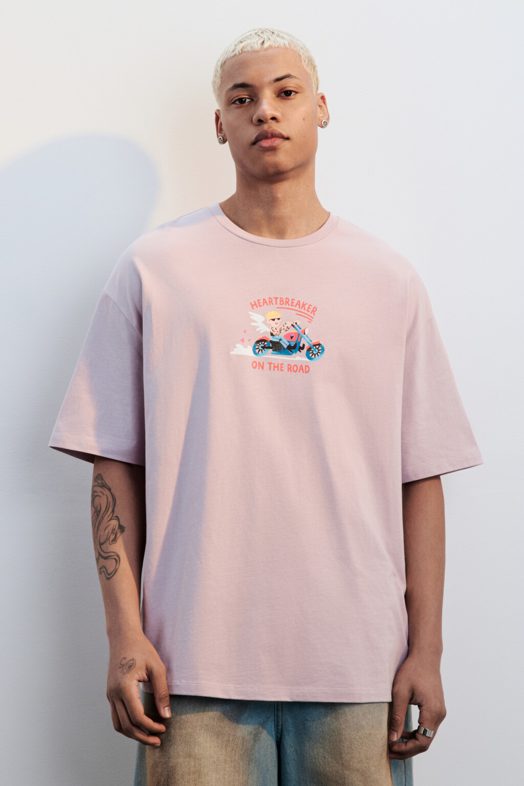 Футболка oversize с принтом - цвет розовый - 2