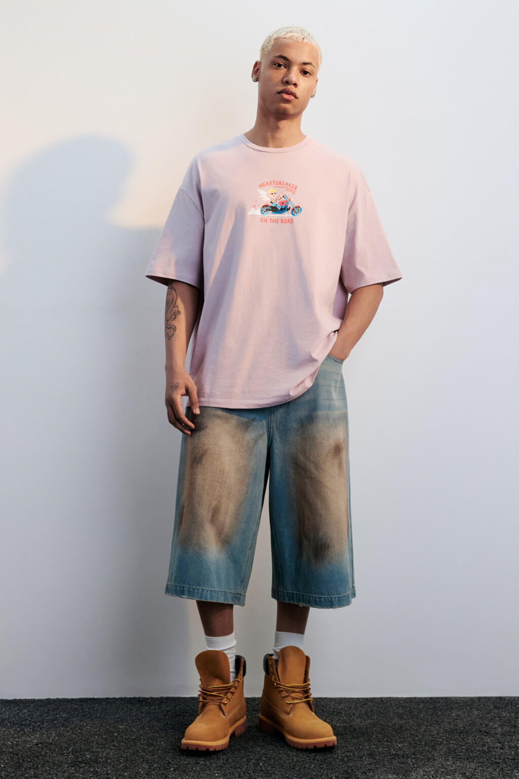 Футболка oversize с принтом - цвет розовый - 4