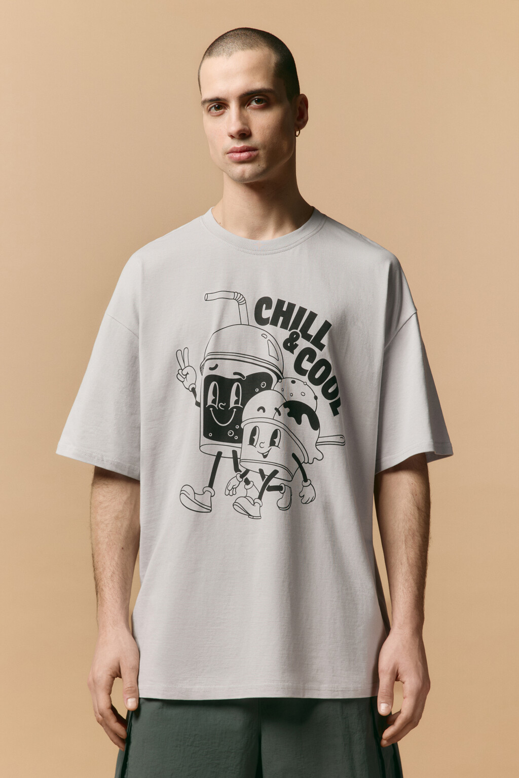 Футболка хлопковая с принтом - цвет серый - 3