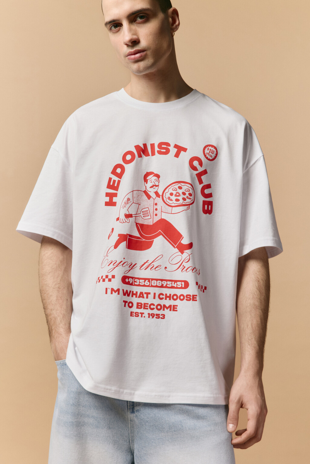 Футболка хлопковая с принтом - цвет белый - 1