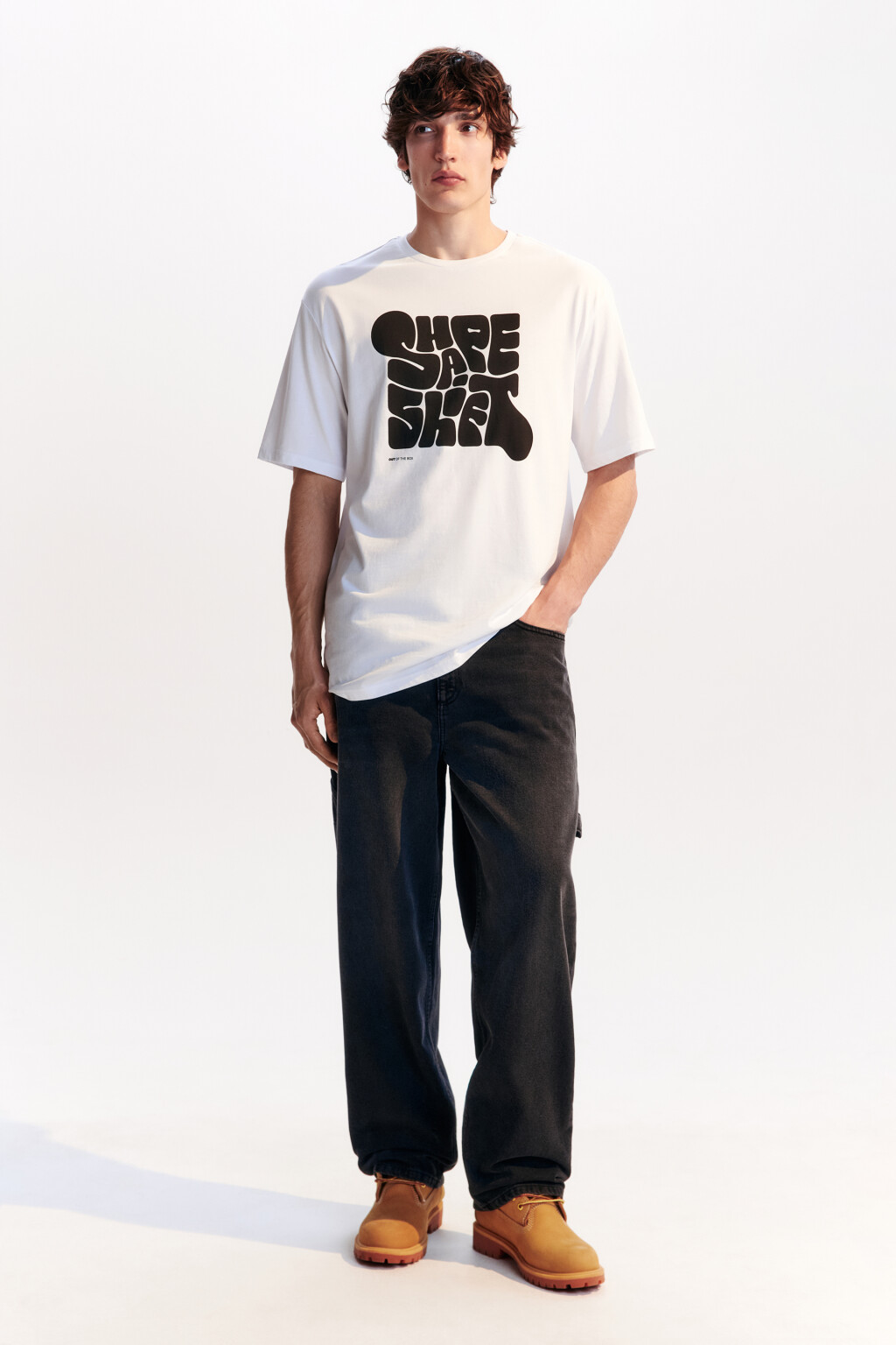 Футболка хлопковая с принтом-надписью - цвет белый - 4