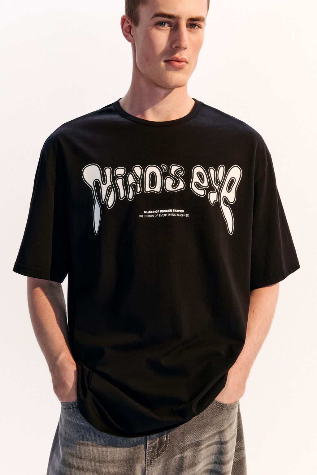 Футболка хлопковая с принтом-надписью - цвет черный - 1