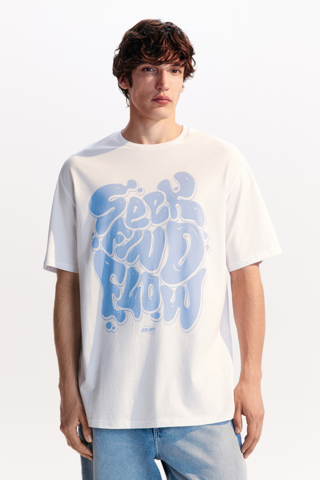 Футболка хлопковая с принтом-надписью - цвет белый - 2