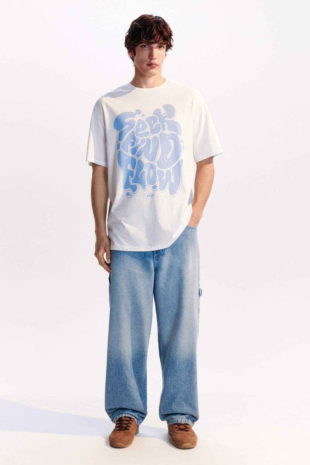 Футболка хлопковая с принтом-надписью - цвет белый - 4