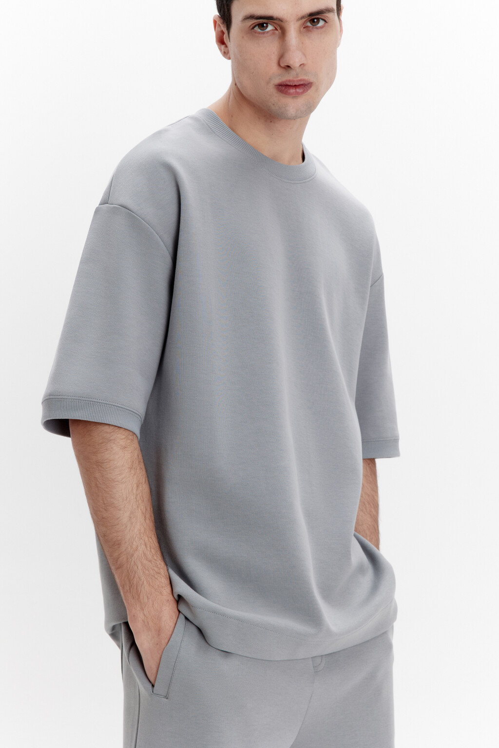 Футболка oversize из плотного трикотажа - цвет серый - 1