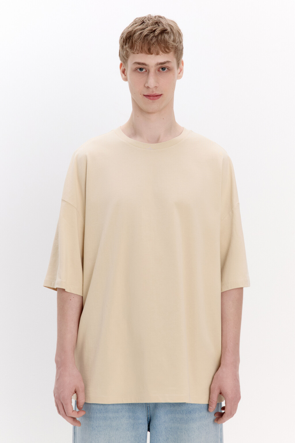 Футболка oversize из плотного хлопка - цвет бежевый - 3