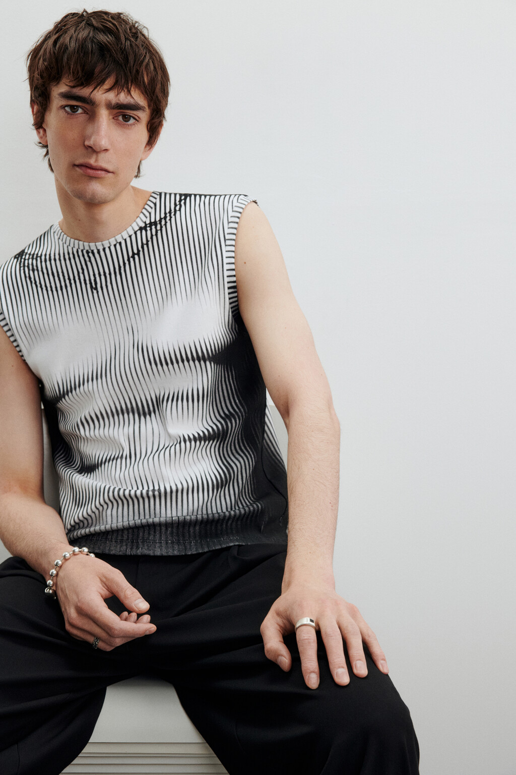 Майка хлопковая облегающая с принтом - цвет серый - 1