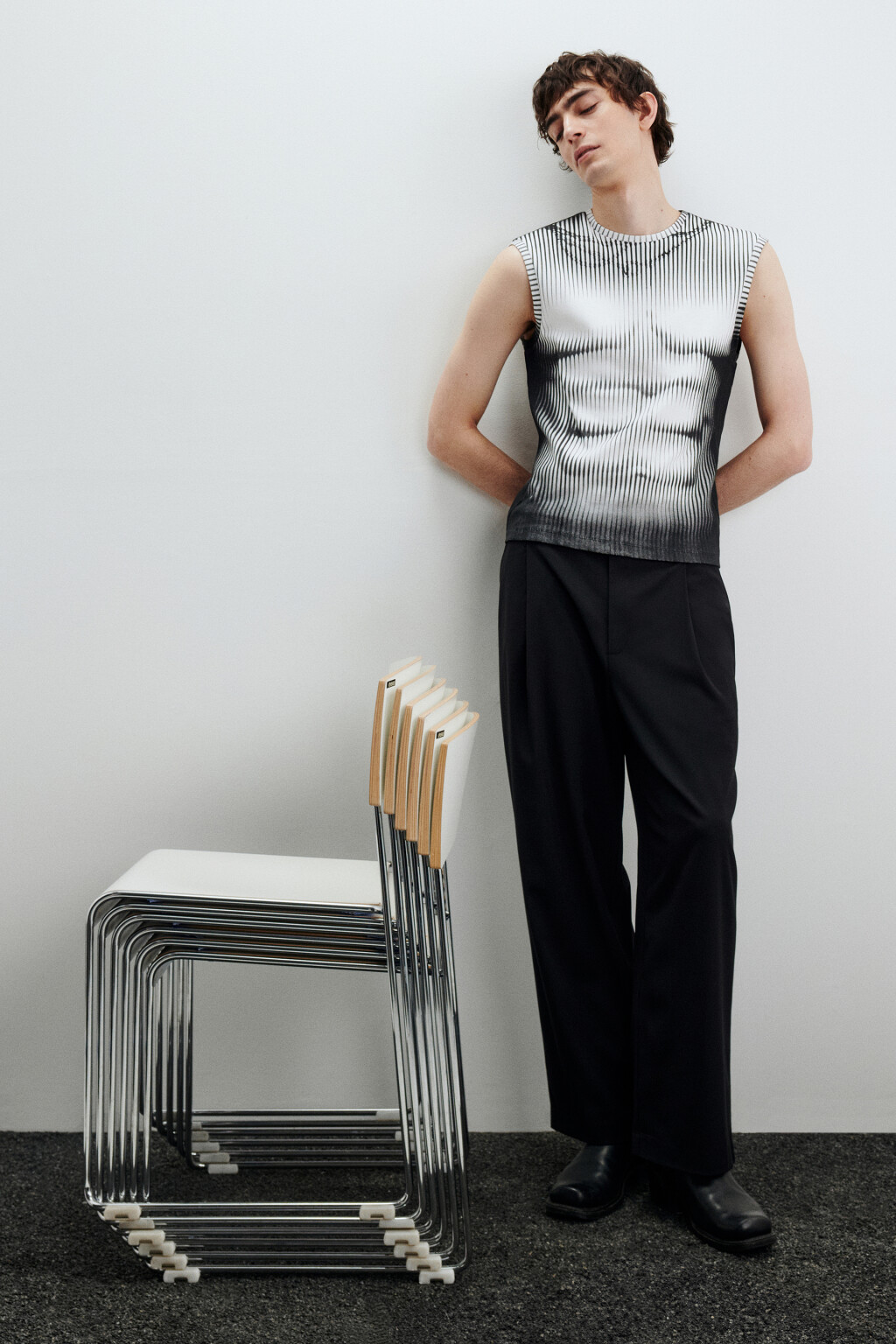 Майка хлопковая облегающая с принтом - цвет серый - 2