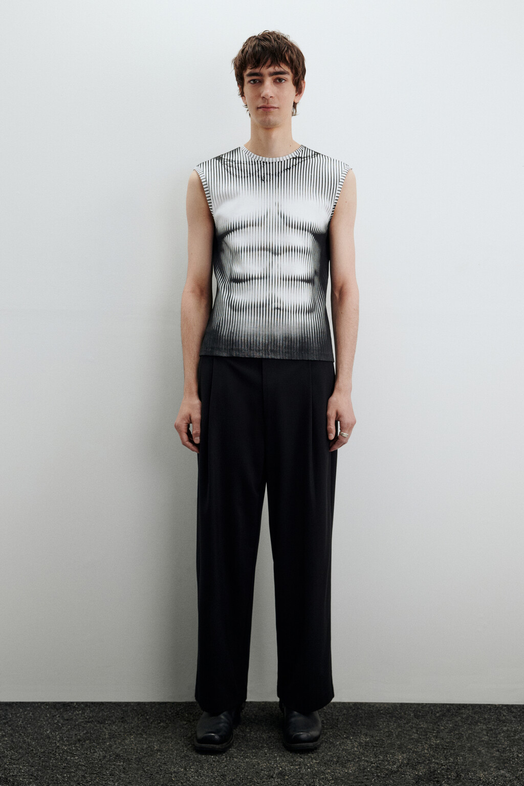 Майка хлопковая облегающая с принтом - цвет серый - 7