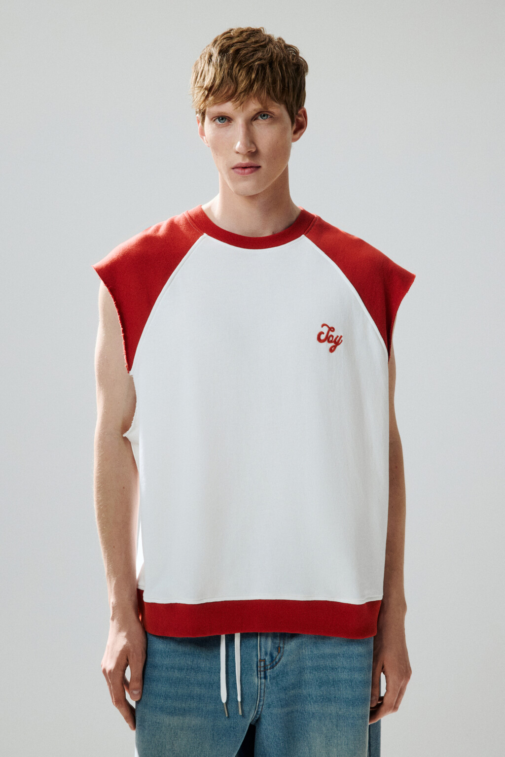 Футболка с обрезанными рукавами - цвет бежевый - 3