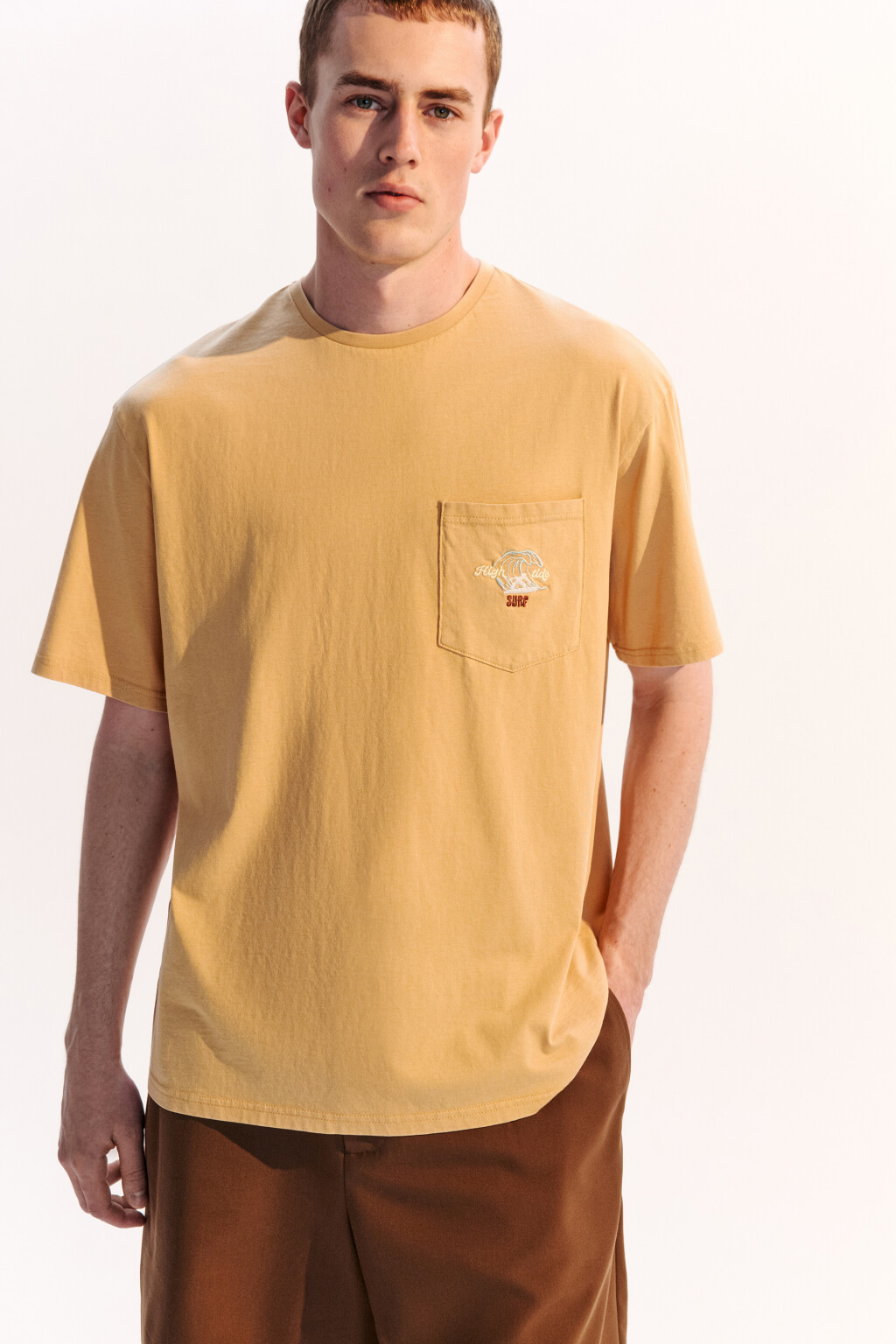 Футболка oversize с карманом и принтом - цвет оранжевый - 1